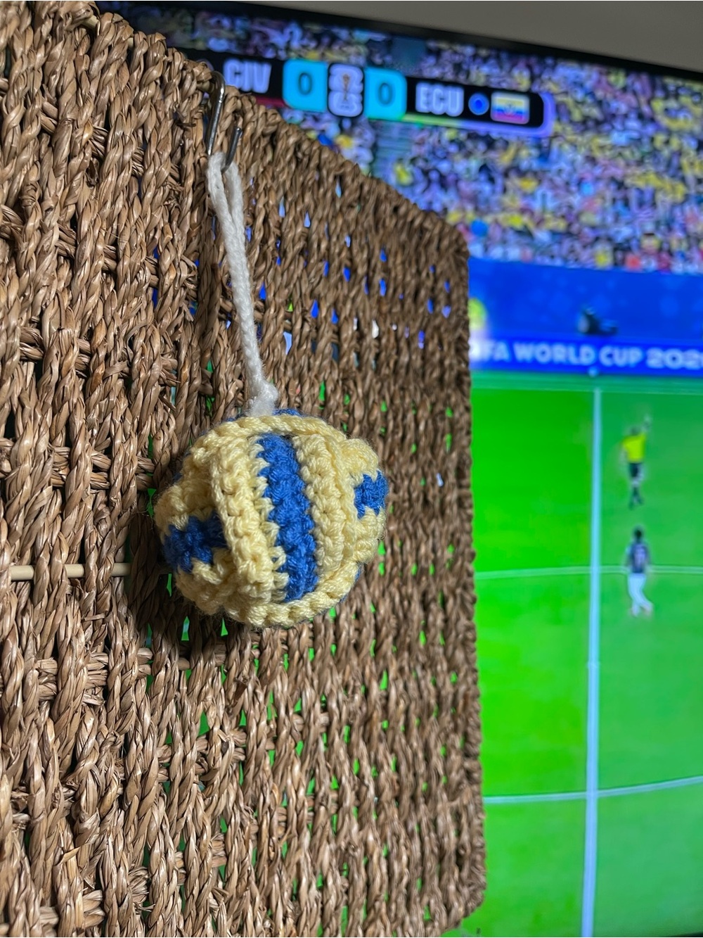 Word cop Handmade Crochet Ball  in Yellow & Royal Blue..Sweden…